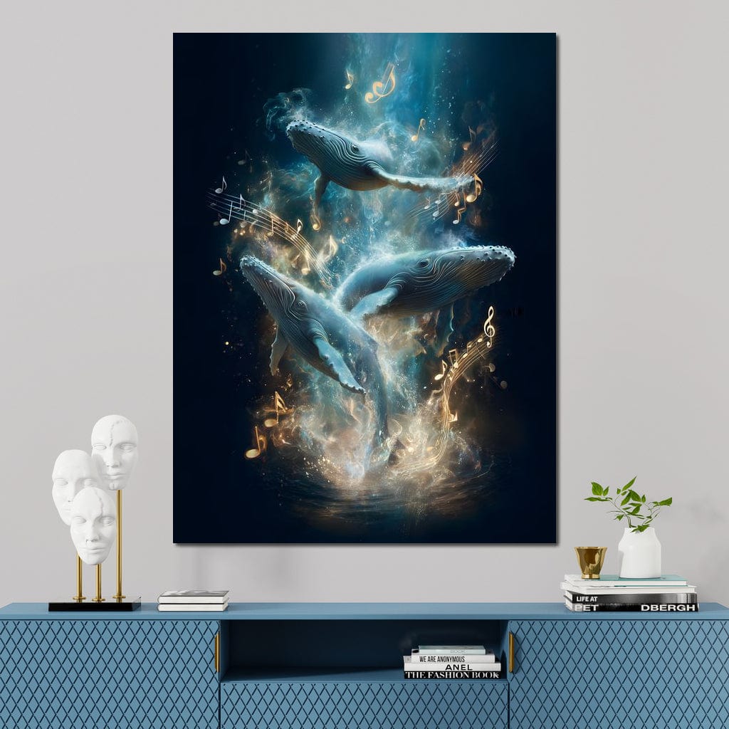 Melodic Tides of Dancing Whales Canvas Wall Art