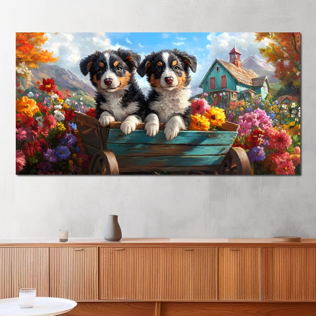 Puppy Paradise in Bloom Canvas Wall Art