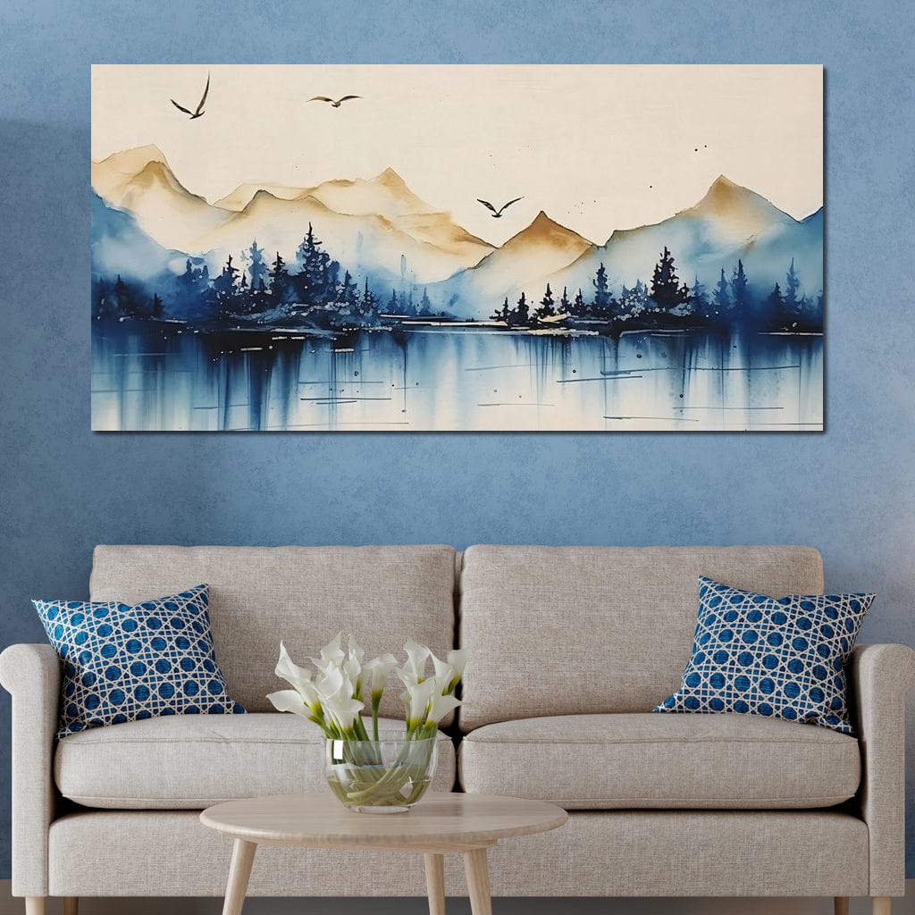 Calm Mountain Lake Sunrise Canvas Wall Art