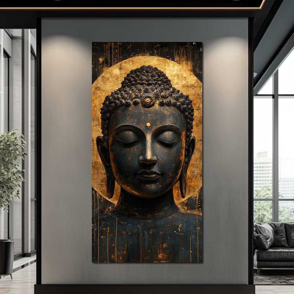 Golden Tranquil Buddha Portrait Canvas Wall Art