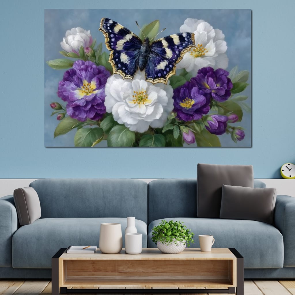 Purple Butterfly Garden Blooms Canvas Wall Art