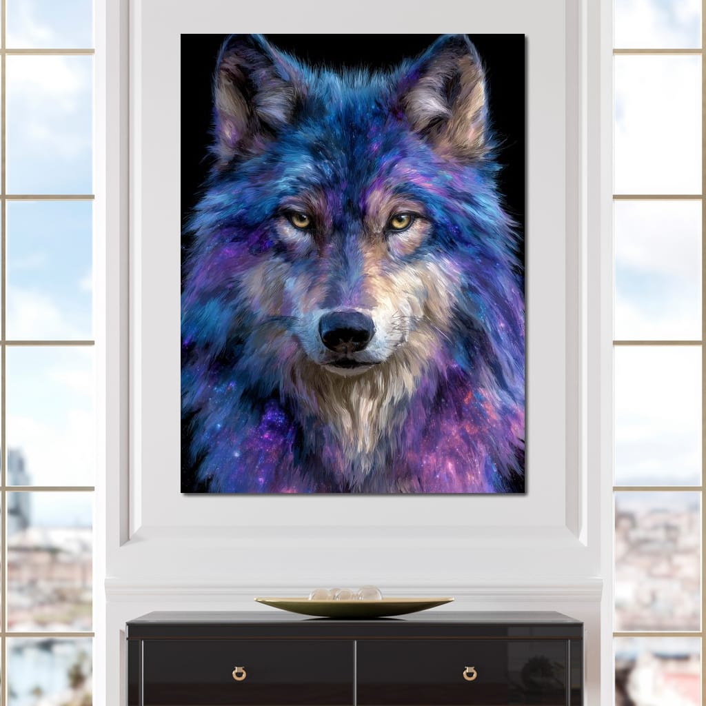 Galactic Wolf Night Watcher Canvas Wall Art