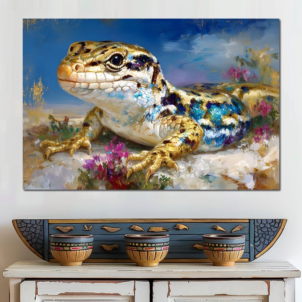 Golden Lizard Meadow Glow Canvas Wall Art