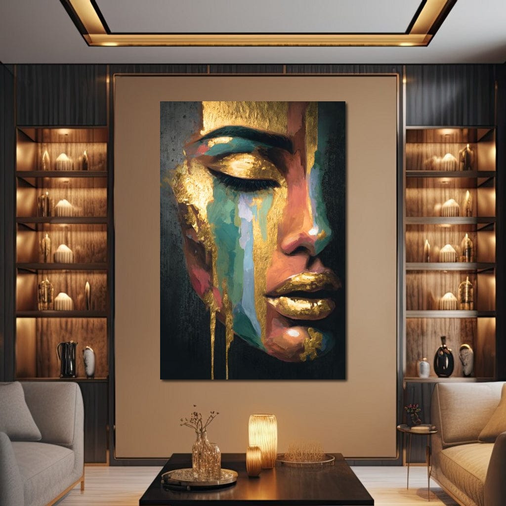 Golden Radiant Abstract Face Canvas Wall Art