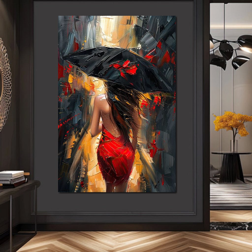 Rainy Stroll in Bold Brushwork Canvas Wall Art