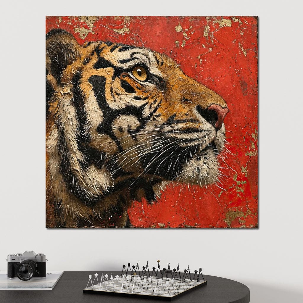 Tiger Gaze in Vermilion Majesty Canvas Wall Art