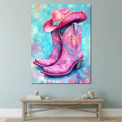 Radiant Cowgirl Boots Hat Canvas Wall Art