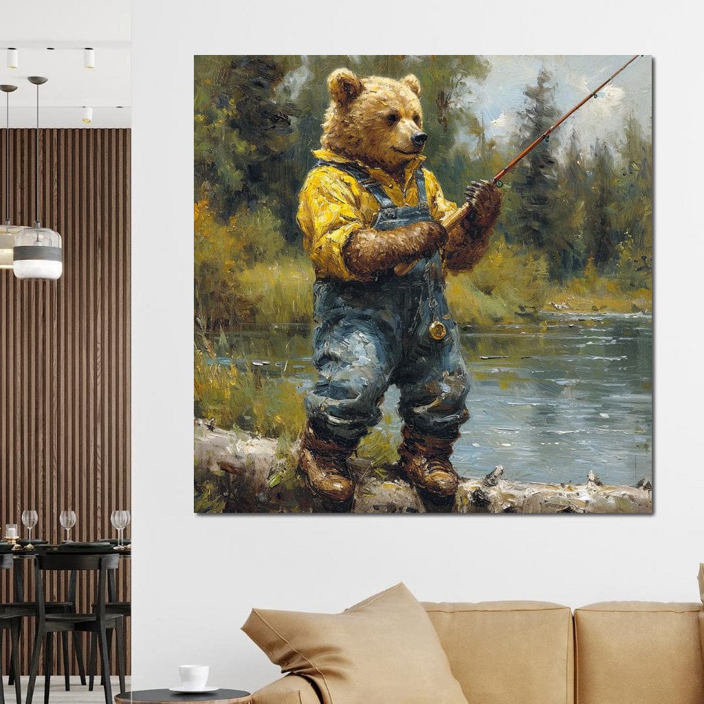 Bear Fishing Canvas Wall Art