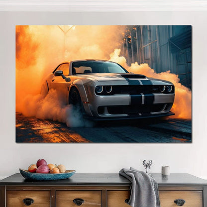 Silver Hellcat Burnout Canvas Wall Art