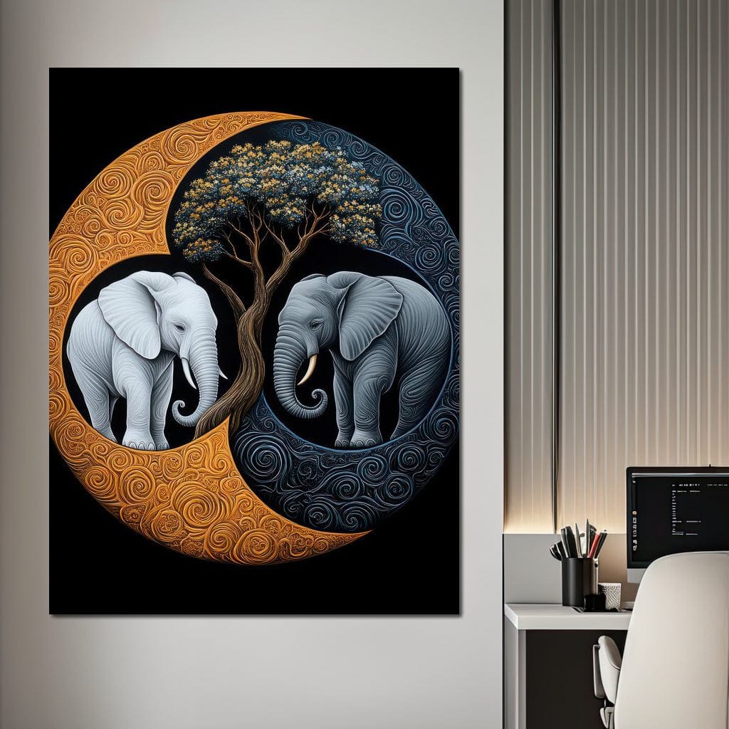 Elephant Yin-Yang Canvas Wall Art