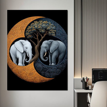 Elephant Yin-Yang Canvas Wall Art