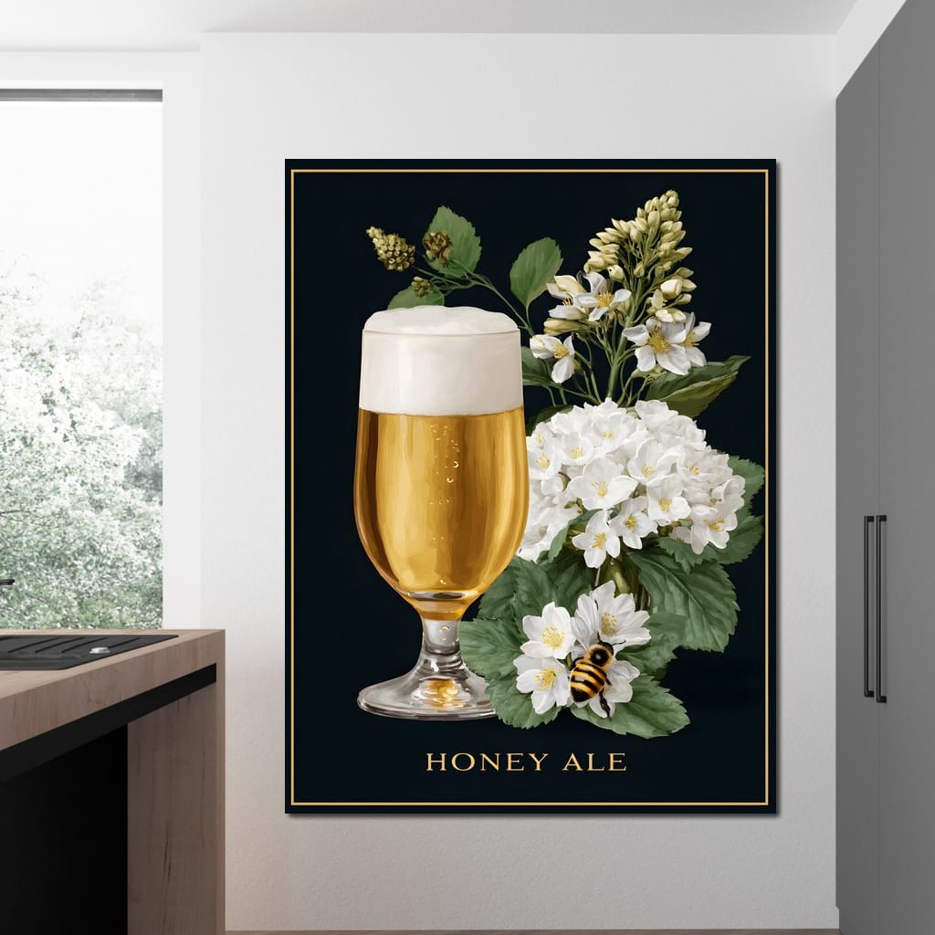 Golden Honey Ale Botanical Noir Canvas Wall Art