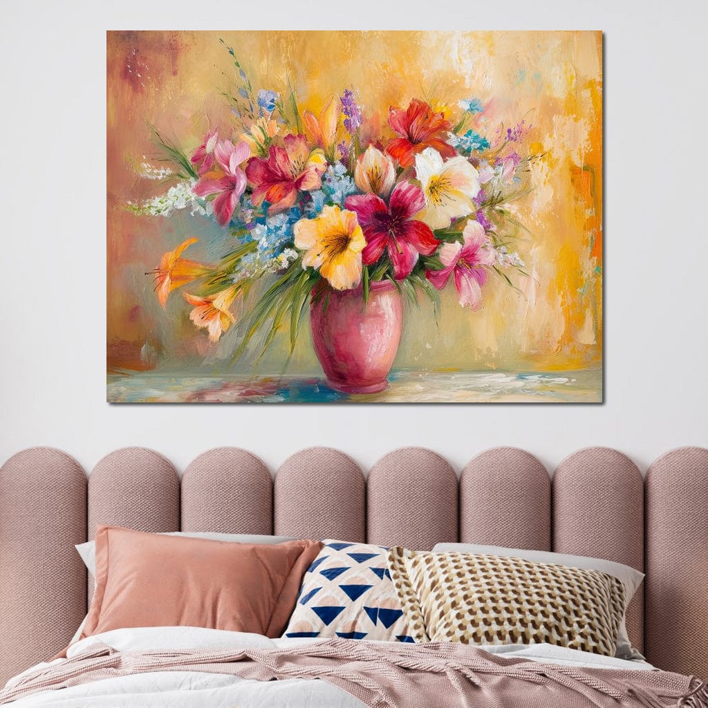 Sunlit Floral Vase Arrangement Canvas Wall Art