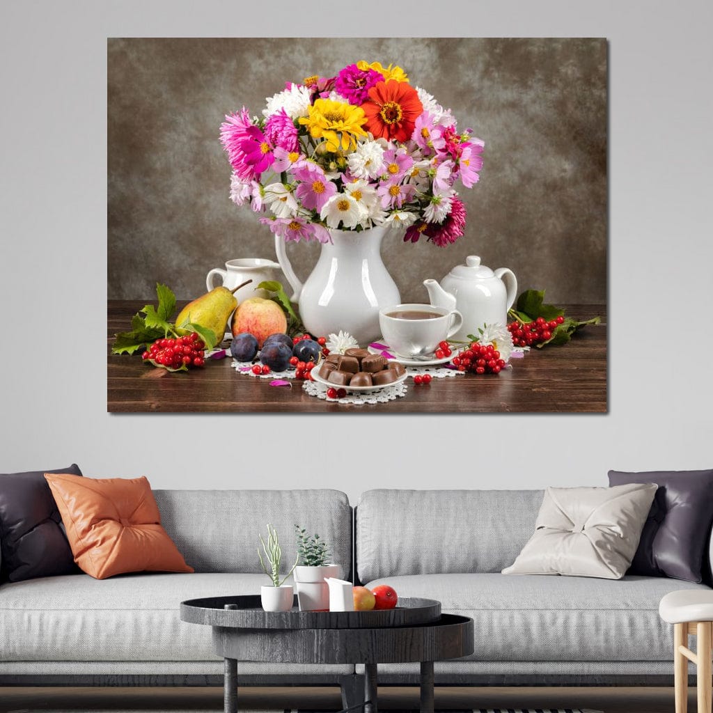 Flowers, Fruits, Chocolate & Coffee Canvas Wall Art