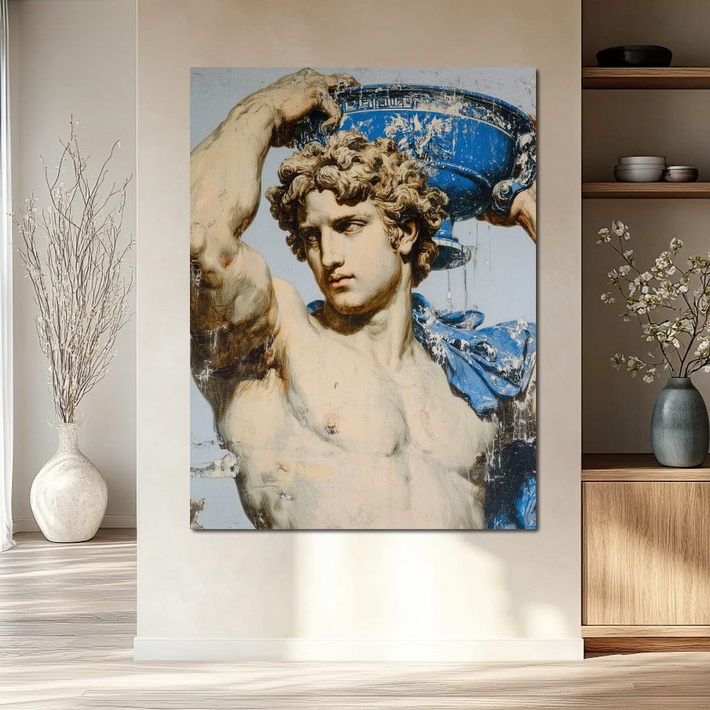 Marble Statue With Blue Urn Canvas Wall Art