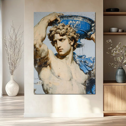 Marble Statue With Blue Urn Canvas Wall Art