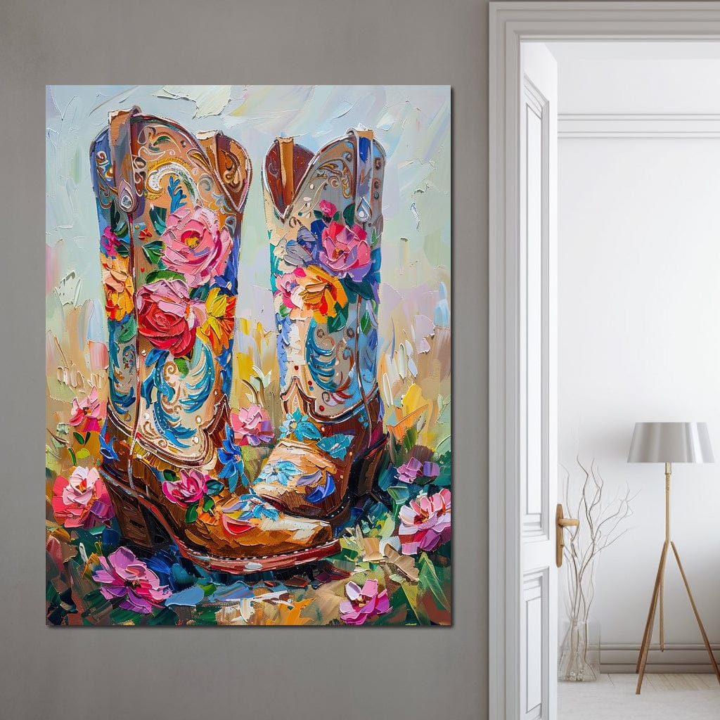 Wildflower Cowboy Boots Canvas Wall Art