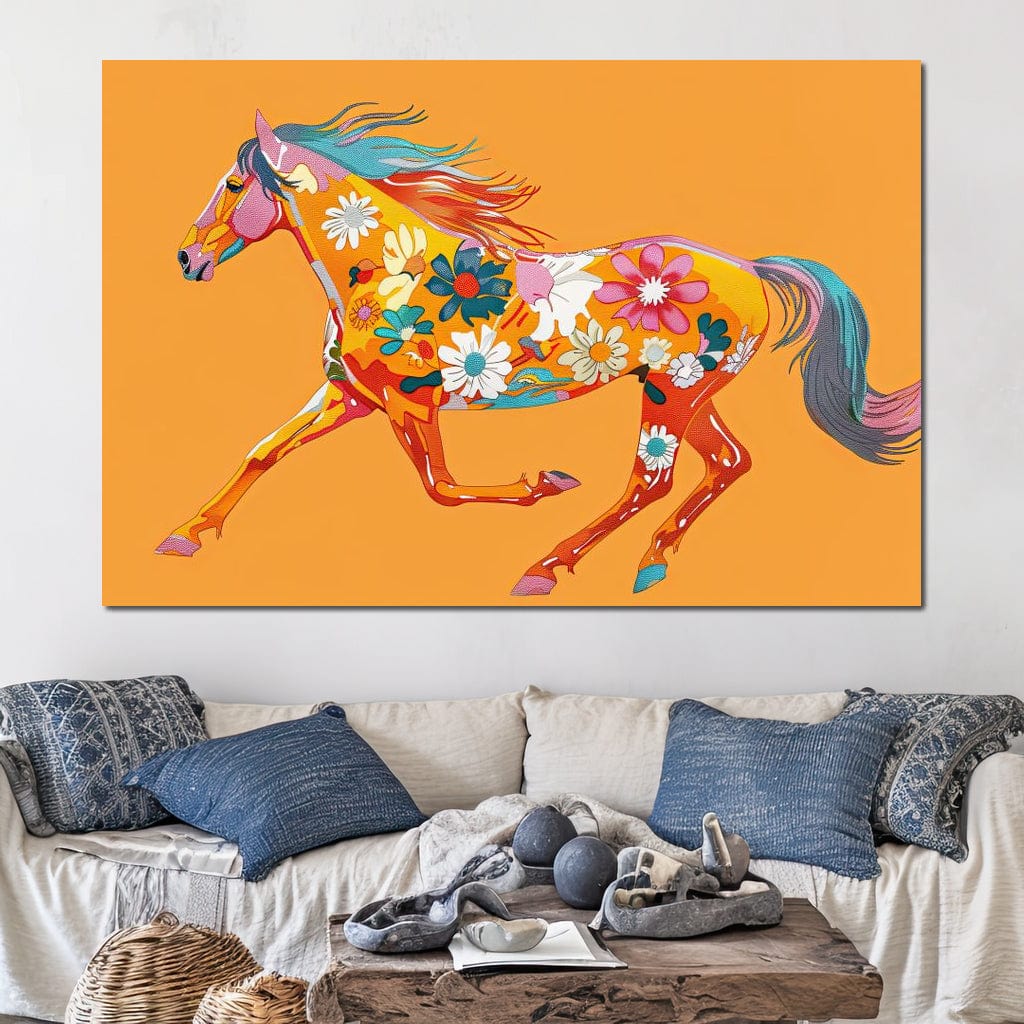 Blooming Horse on Tangerine Canvas Wall Art