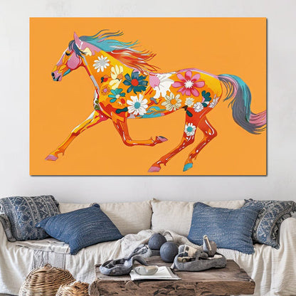 Blooming Horse on Tangerine Canvas Wall Art