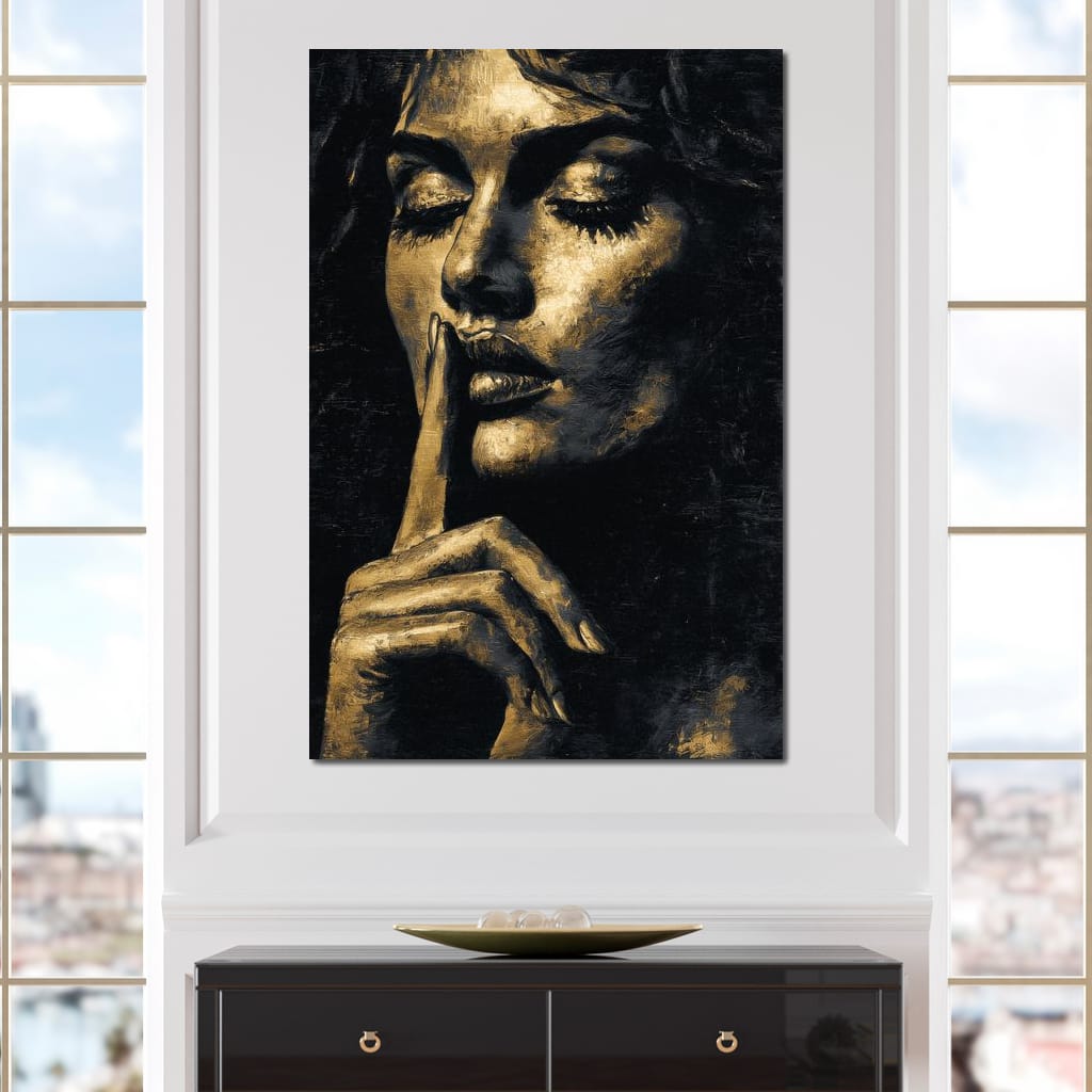 Golden Silence Portrait Muse Canvas Wall Art