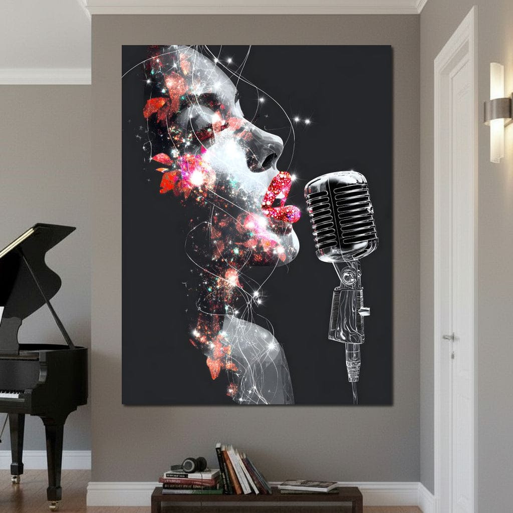 Cosmic Vocalist Neon Kiss Canvas Wall Art