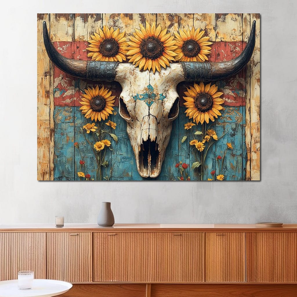 Sunflower Skulls Vintage Charm Canvas Wall Art