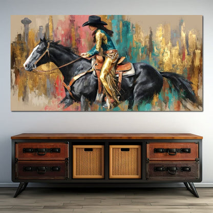 Galloping Western Gold Spirit Canvas Wall Art