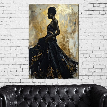 Ebony Elegance in Gold Canvas Wall Art