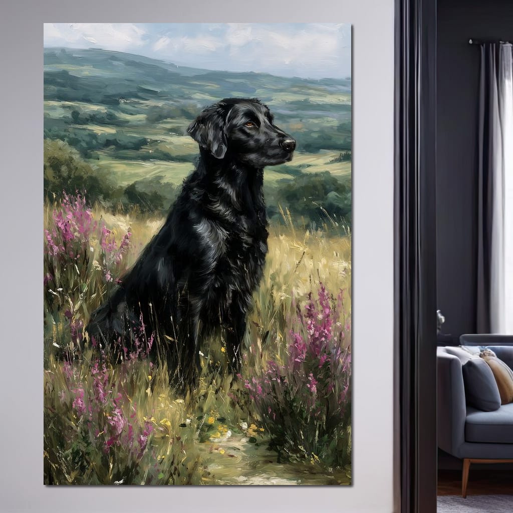 Black Labrador Meadow Sentinel Canvas Wall Art