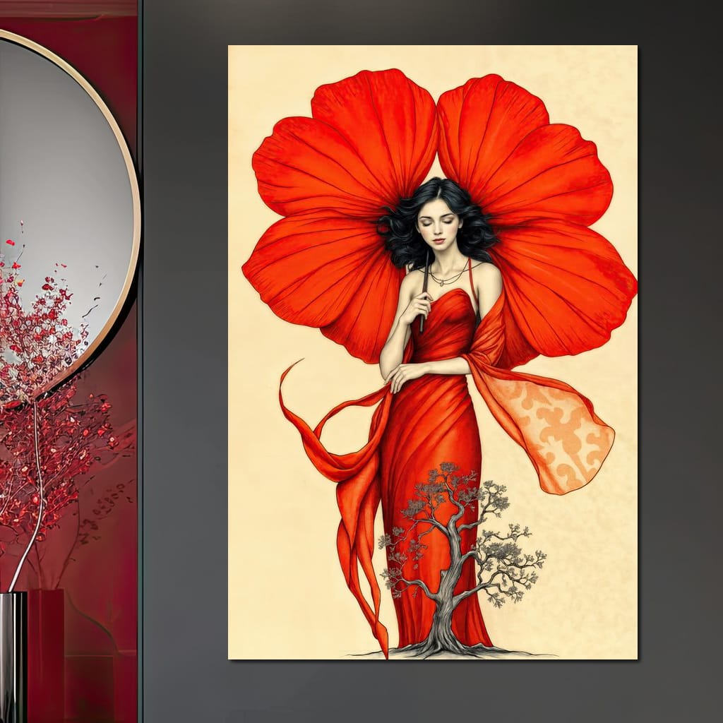 Rooted in Scarlet Canvas Wall Art