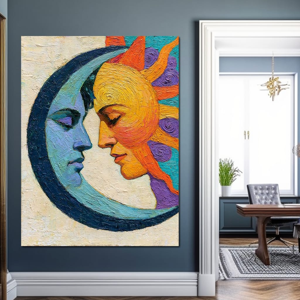 Celestial Lovers Meeting Across Time Canvas Wall Art