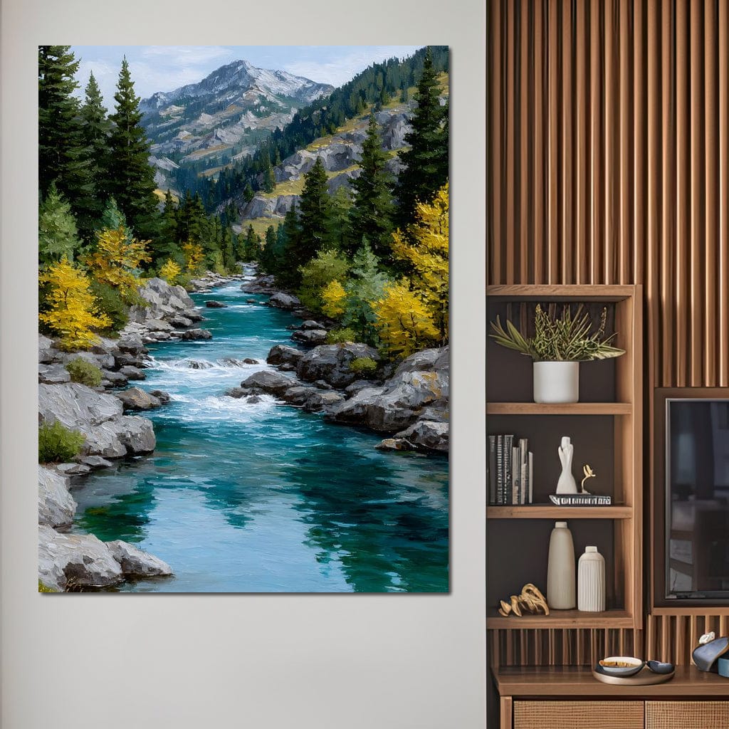 Alpine River Evergreen Peaks Canvas Wall Art