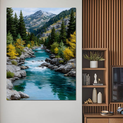 Alpine River Evergreen Peaks Canvas Wall Art