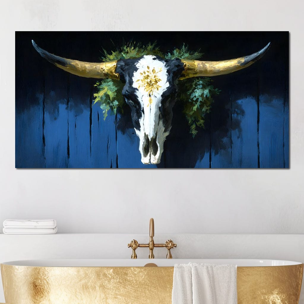 Golden Longhorn Skull Rustic Canvas Wall Art