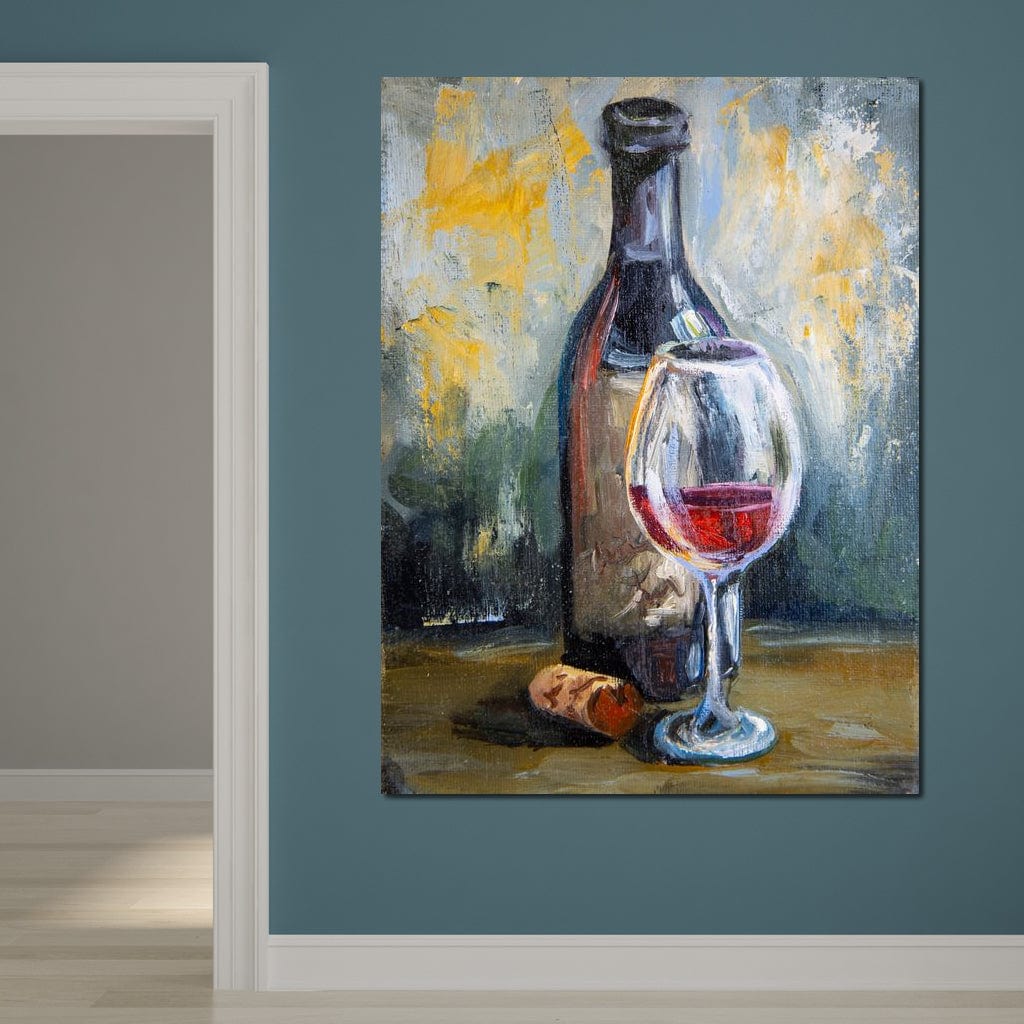 Bottle & Glass of Wine Canvas Wall Art
