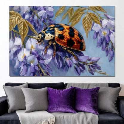 Ladybug On Wisteria Bloom Canvas Wall Art