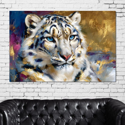 Golden Snow Leopard Portrait Canvas Wall Art