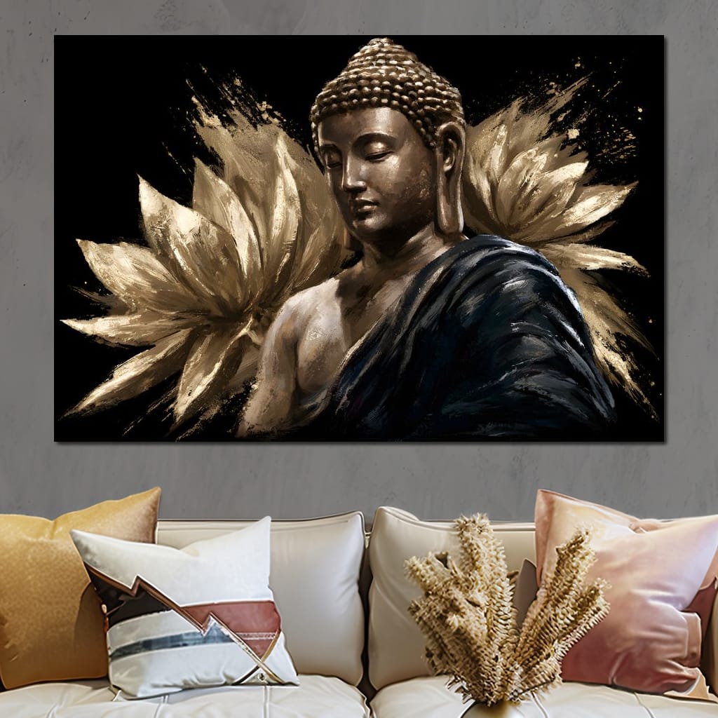 Golden Stillness Beyond The Lotus Canvas Wall Art