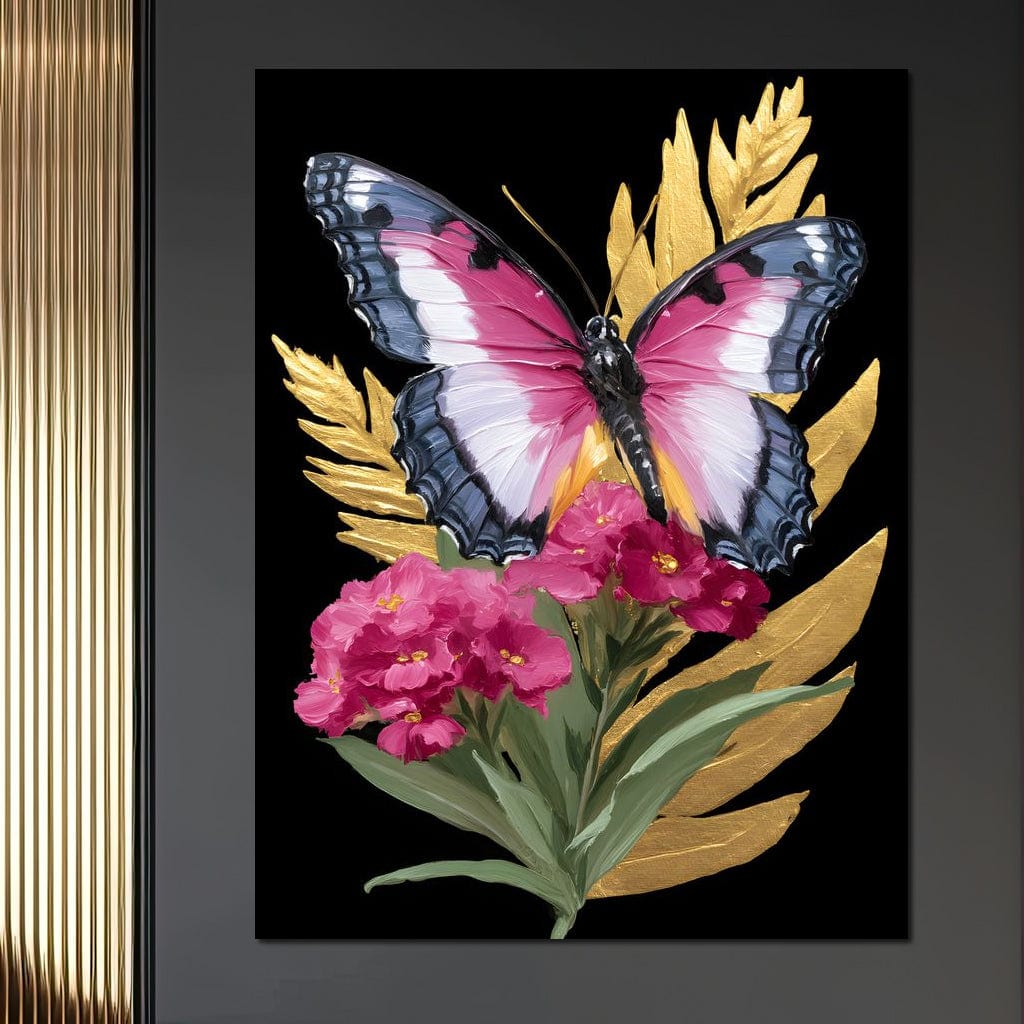 Radiant Butterfly and Gold Florals Canvas Wall Art
