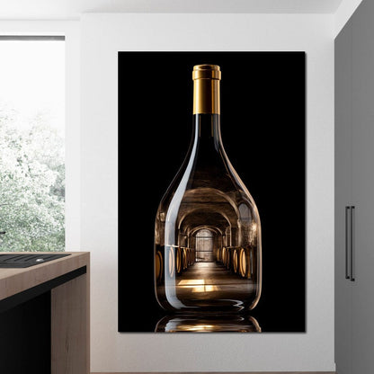 Golden Cellar Bottle Portal Canvas Wall Art