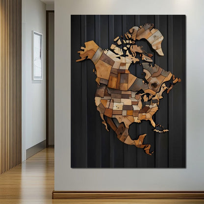 North America & Canada Wooden Art Canvas Wall Art