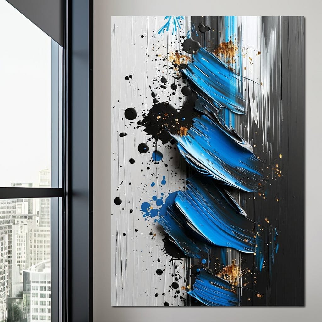 Sapphire Strokes Gold Specks Canvas Wall Art