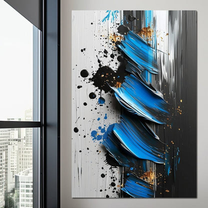 Sapphire Strokes Gold Specks Canvas Wall Art