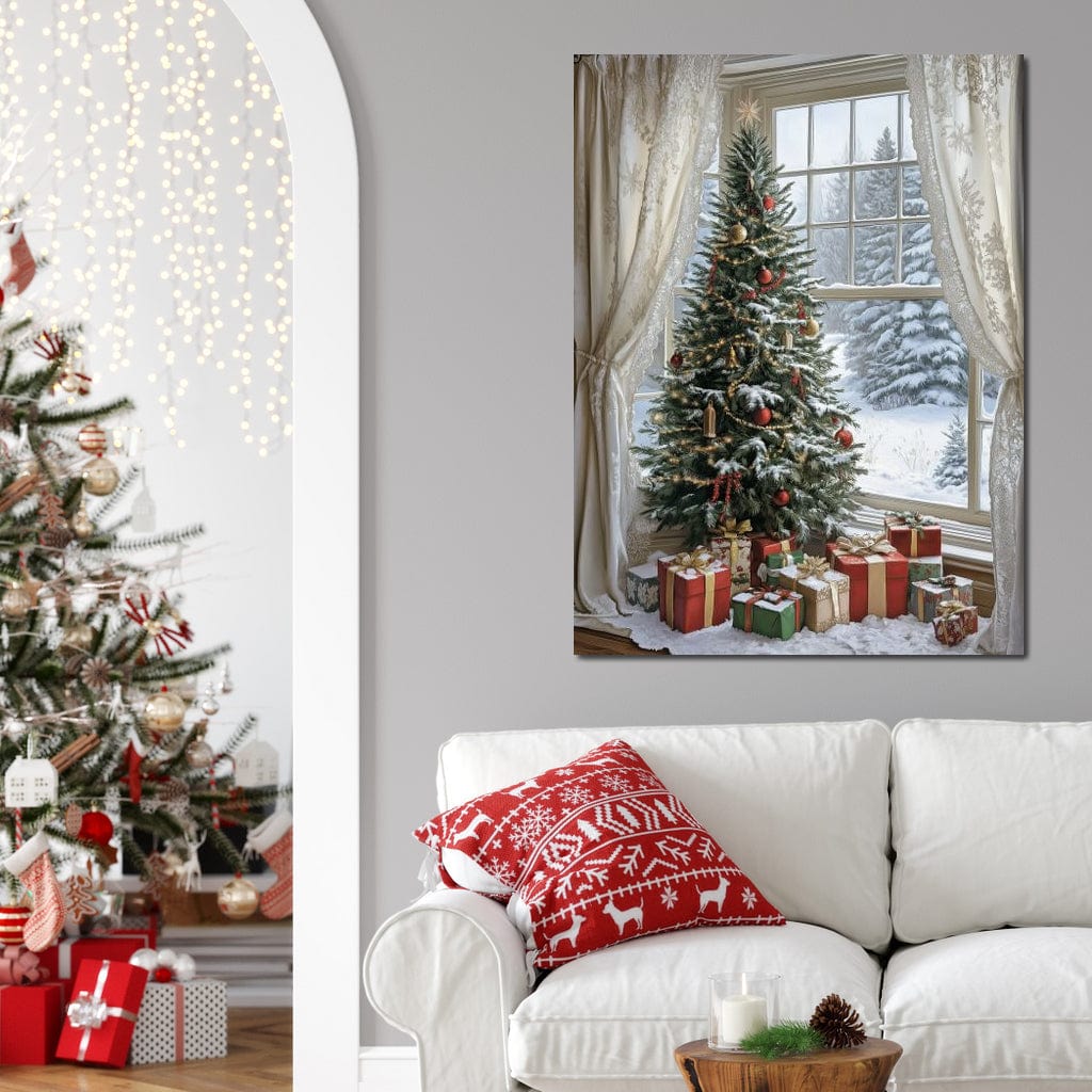 Christmas Tree by the Window Canvas Wall Art