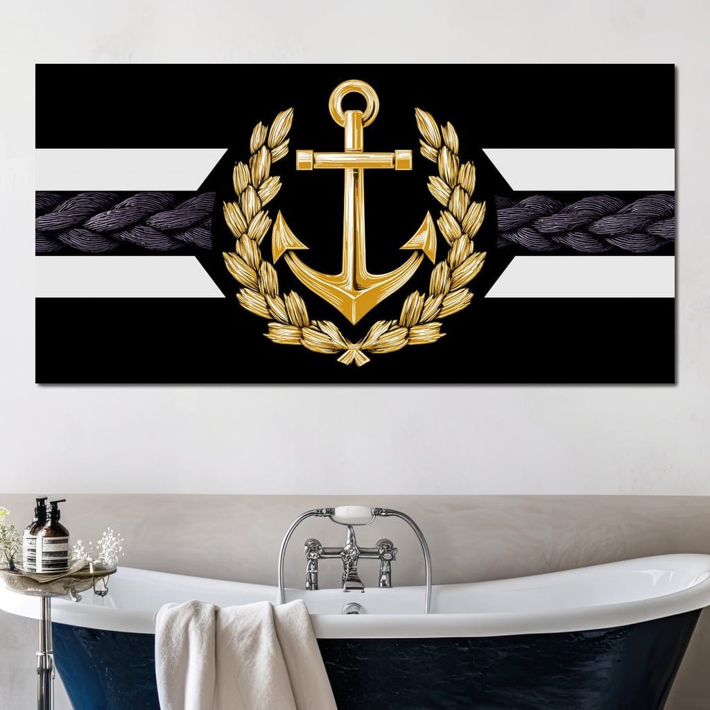 Golden Anchor Laurel Emblem Canvas Wall Art