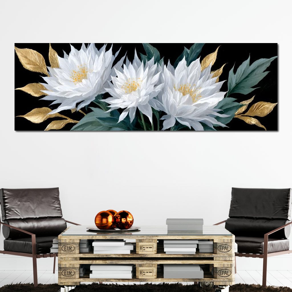 White Lotus Gold Leaf Bouquet Canvas Wall Art
