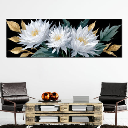 White Lotus Gold Leaf Bouquet Canvas Wall Art