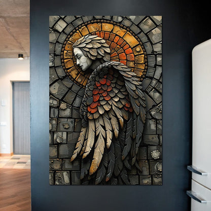 Ethereal Angel Guardian Mosaic Canvas Wall Art