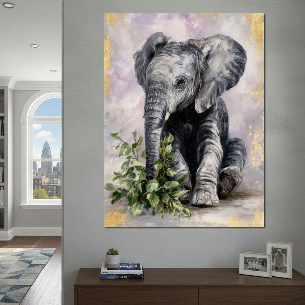 Gentle Elephant Calf Portrait Canvas Wall Art