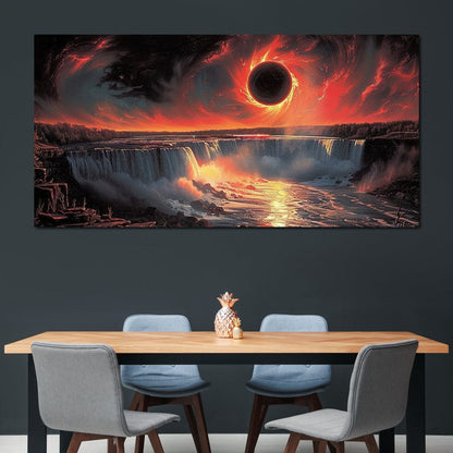 Eclipse Over Cascading Waters Canvas Wall Art